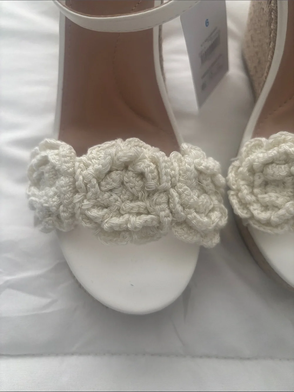 Time and Tru White Floral Crochet Wedge Sandals